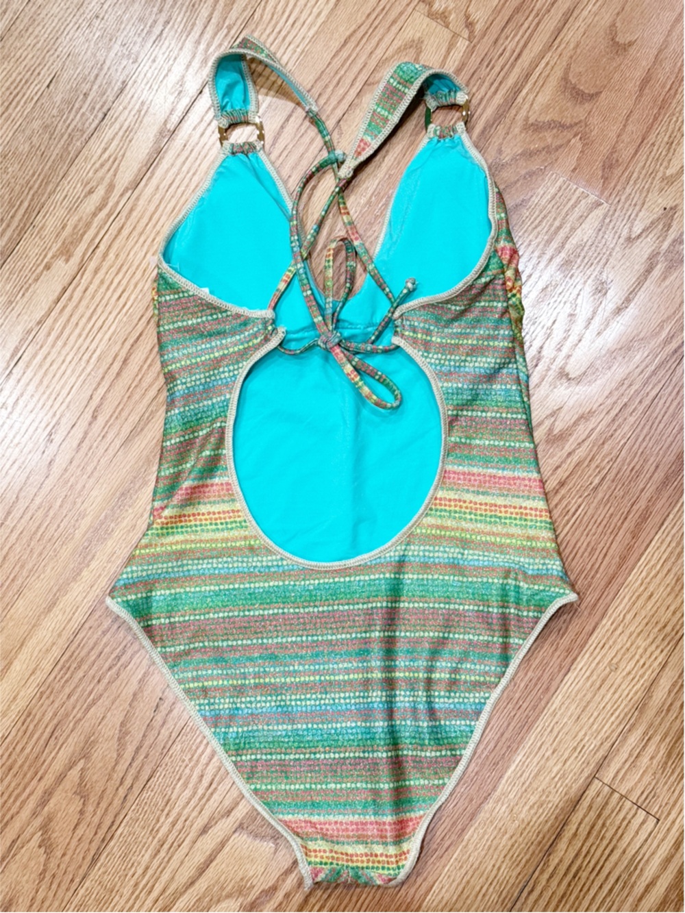 BECCA $154 Rainbow Sunset Metallic Stripe One-Piece Swimsuit M - Picture 9 of 12